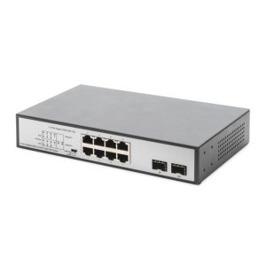 Digitus Conmutador Gigabit de 8 puertos incluyendo 6 puertos PoE y 2 puertos RJ45 más 2 puertos SFP Uplink, compatible con 802.3 af/at/bt, SKU DN-95140