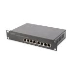 Conmutador de la marca Digitus modelo Gigabit Ethernet PoE+ con 8 puertos, adecuado para redes y equipos L2+ Managed. SKU: DN-95331