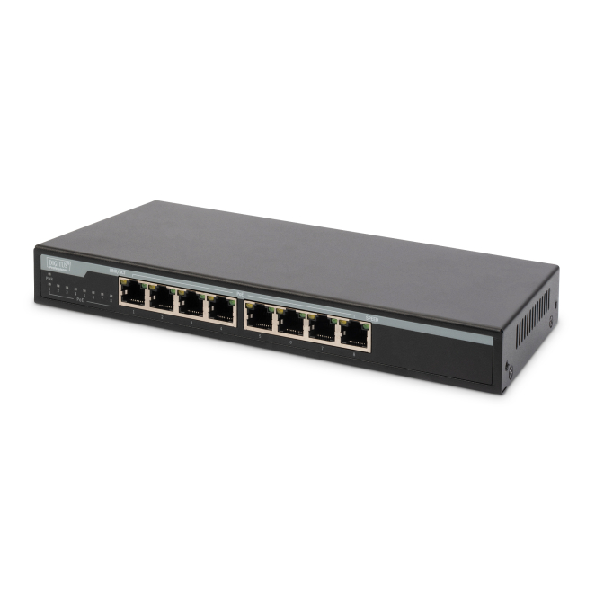 Digitus Conmutador Gigabit de Escritorio 8 Puertos PoE Imagen del Digitus Conmutador de escritorio Gigabit de 8 puertos PoE 10/100/1000 Mbps, SKU DN-95340