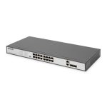 Switch Ethernet de 16 puertos Digitus con capacidad PoE, montaje en rack de 19 pulgadas, no gestionado y con 2 uplinks. SKU DN-95342-1