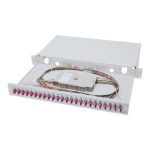 Digitus Caja de empalme de fibra óptica de 1U equipada con conectores LC OM4, ideal para redes de alta velocidad. SKU DN-96332-4