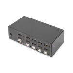 Imagen del Digitus Conmutador KVM de 4 puertos con pantalla dual, compatible con 4K y conexión DisplayPort. SKU: DS-12882