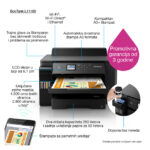 Vista de la impresora Epson EcoTank L1116 de inyección de tinta, con resolución de 4800 x 1200 DPI y capacidad A3. SKU: C11CJ04402