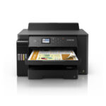Vista de la impresora Epson EcoTank L1116 de inyección de tinta, con resolución de 4800 x 1200 DPI y capacidad A3. SKU: C11CJ04402