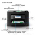 Epson WorkForce Pro WF-4825DWF impresora multifuncional con características como Wi-Fi, fax, y alta velocidad de impresión, SKU C11CJ06404