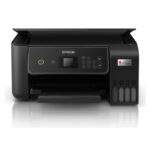 Vista de la impresora Epson EcoTank ET-2871 de inyección de tinta, compatible con A4, resolución de 5760 x 1440 DPI, velocidad de 33 ppm y conectividad Wifi. SKU: C11CJ66422