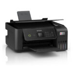 Vista de la impresora Epson EcoTank ET-2871 de inyección de tinta, compatible con A4, resolución de 5760 x 1440 DPI, velocidad de 33 ppm y conectividad Wifi. SKU: C11CJ66422