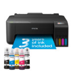 Imagen de la impresora Epson EcoTank L1230, impresora a color con una resolución de 5760 x 1440 DPI compatible con papel tamaño A4. SKU C11CJ70402