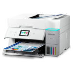 Vista frontal de la impresora Epson EcoTank ET-4956 con impresión de inyección de tinta, resolución de 4800 x 1200 DPI, velocidad de 35 ppm y conectividad Wifi. SKU: C11CL40403