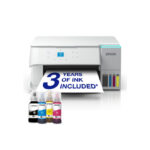 Vista lateral de la impresora multifuncional Epson EcoTank L4366 A4 con resolución de 4800 x 1200 DPI, velocidad de impresión de 33 ppm y conectividad Wifi. SKU: C11CL41409.
