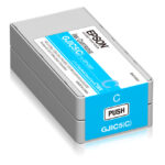 Epson cyan ink cartridge GJIC5 for ColorWorks C831 printer. SKU: C13S020564. Pack of 10.