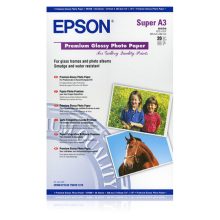 Imagen del papel fotográfico brillante premium marca Epson, tamaño DIN A3+, 250 g/m², paquete de 20 hojas. SKU: C13S041316