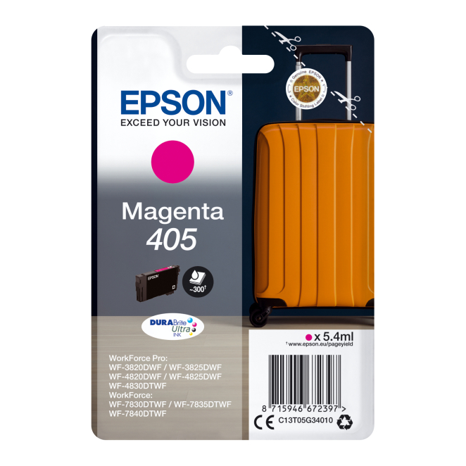 Epson Singlepack Magenta 405 DURABrite Ultra Ink 2 Cartucho Magenta Epson 405 mostrando su compatibilidad