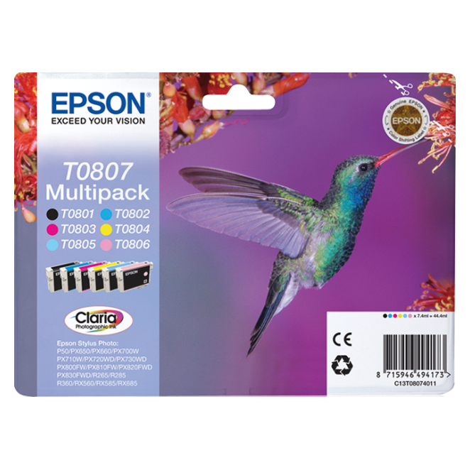 Epson Hummingbird Multipack T0807 6 colores 2 Epson Hummingbird Multipack T0807 colores vibrantes