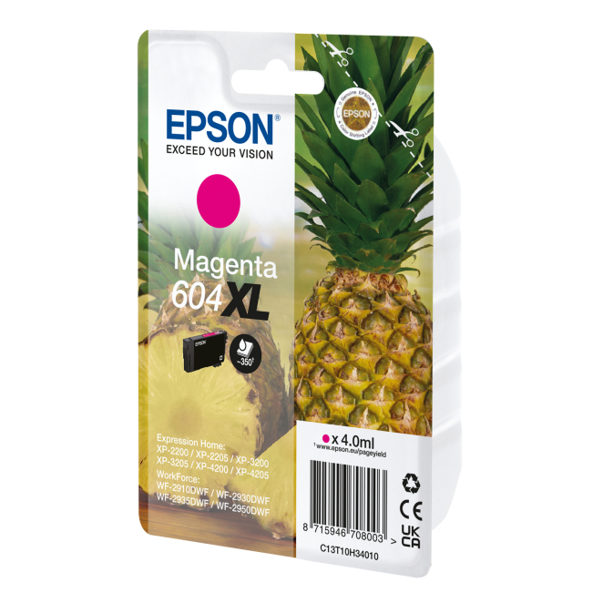 Epson cartucho de tinta 604XL Magenta alto rendimiento Cartucho de tinta Epson 604XL en color magenta, de alto rendimiento y original, SKU C13T10H34020