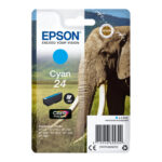 Vista del cartucho Epson Elephant 24 cian, ideal para impresiones de alta calidad. SKU: C13T24224012
