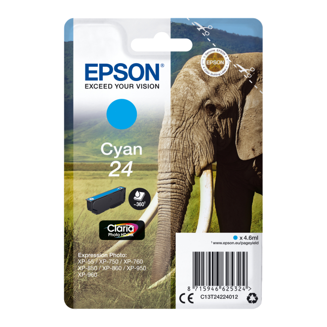 Epson Elephant Cartucho 24 cian 1 Epson Elephant Cartucho 24 cian