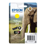 Cartucho de tinta amarillo Epson Elephant 24 de alta capacidad, modelo C13T24244012. Ideal para impresoras Epson compatibles.