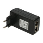 Fuente de alimentación PoE de Extralink, modelo POE-18-18W. Provee 18V y 1A con 18W de potencia, enchufe de la pared. SKU EX.14220