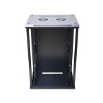 Vista frontal del armario rack Extralink de 18U para montaje en la pared, color negro, dimensiones 600x450 mm. SKU EX.14367