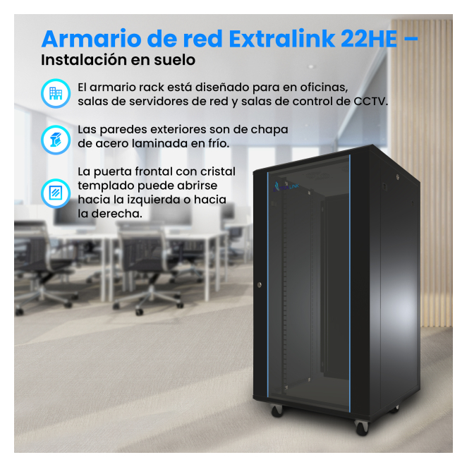 Extralink Armario rackmount 22U 600x600 Negro de pie 3 Extralink Armario rackmount 22U en sala de servidores
