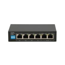 Imagen del Extralink PoE Switch EUROS V2, modelo con 4 puertos 100Mb/s PoE/PoE+, 2 puertos RJ45 Uplink 100Mb/s y potencia de 60W. SKU: EX.14831
