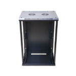 Armario rackmount Extralink de 18U, dimensiones 600x600, color negro, SKU EX.16880. Este gabinete está diseñado para montaje en pared y es ideal para organizar equipos de red.