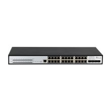 Extralink Conmutador PoE Chiron Pro 24x RJ45 1000Mb/s PoE, 4x SFP+, L3, 370W (EX.19737) de vista frontal y lateral mostrando sus puertos y características clave.