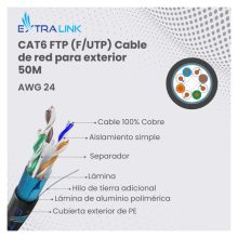 Imagen del cable de red Extralink CAT6 FTP (F/UTP) V2 para exteriores de 50 metros de largo, SKU EX.22523