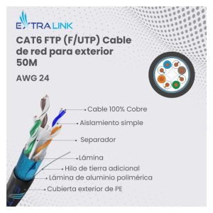 Imagen del cable de red Extralink CAT6 FTP (F/UTP) V2 para exteriores de 50 metros de largo, SKU EX.22523