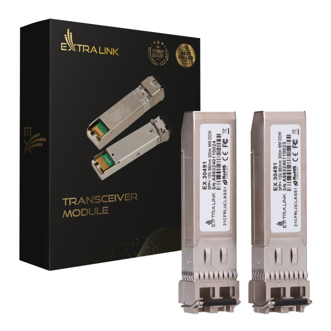 Extralink Módulo SFP+ 10G 2-pack con 10Gbps y 850nm Extralink Módulo SFP+ 10G 2-pack, 10Gbps, 850nm, 300m, multi mode, SKU: EX.30491