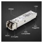 Imagen del módulo SFP Extralink de 1.25Gbps, un set de dos unidades compatibles con LC/UPC, longitud de onda de 850nm y capacidad para 550m, SKU EX.31153