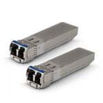 Imagen del módulo Extralink SFP+ 10G 2-pack con velocidades de 10Gbps, conectores LC/UPC, longitud de onda de 1310nm y alcance de 2km. SKU EX.35917.