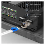 Imagen del módulo Extralink SFP+ 10G 2-pack con velocidades de 10Gbps, conectores LC/UPC, longitud de onda de 1310nm y alcance de 2km. SKU EX.35917.