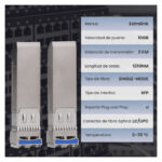 Imagen del módulo Extralink SFP+ 10G 2-pack con velocidades de 10Gbps, conectores LC/UPC, longitud de onda de 1310nm y alcance de 2km. SKU EX.35917.