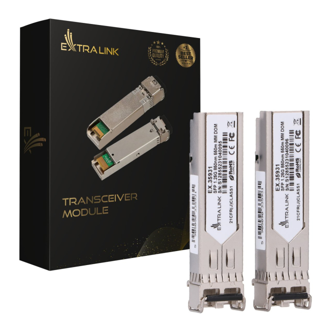 Extralink módulo SFP de 1.25Gbps con 2-pack y modo multi Módulo transceptor Extralink SFP 1.25Gbps, LC/UPC, 850nm, alcance 550m, compatible con HP/Aruba, SKU EX.35931