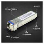 Módulo SFP+ de Extralink 10Gbps, 1270/1330nm, single mode, 20km alcance, conector LC, monitoreo DOM, SKU EX.6211