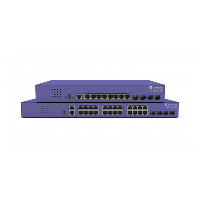 Extreme networks ExtremeSwitching X435 Gestionado Gigabit Ethernet (10/100/1000) Energía sobre Ethernet (PoE) Violeta 1 Extreme networks ExtremeSwitching X435 vista frontal
