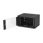 Fibrain armario rack 15U modelo SWC-15-600-S04-B en color negro, ideal para montaje en pared, con bastidor resistente