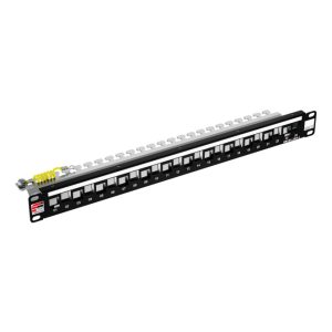 Panel de parcheo Fibrain XB101.224.1 de 1U con 24 puertos, ideal para gestión de cables en racks y servidores