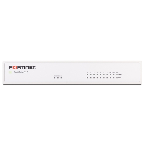 FortiGate firewall con 10 puertos GE RJ45 y almacenamiento SSD de 128 GB FortiGate-71F, firewall con 10 puertos GE RJ45 (7 internos, 2 WAN, 1 DMZ), almacenamiento SSD de 128 GB, SKU FG-71F