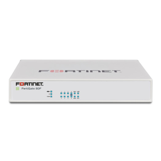 Fortinet FortiGate-80F-POE Firewall con 8 puertos GE PoE y puertos WAN compartidos RJ45/SFP Imagen del firewall Fortinet FortiGate-80F-POE con 8 puertos GE PoE y 2 puertos WAN RJ45/SFP, SKU FG-80F-POE-HA