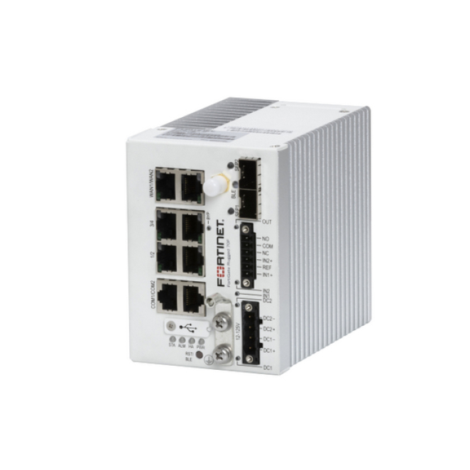Fortinet FortiGate Rugged-70F con módulo inalámbrico 3G/4G LTE Imagen del Fortinet FortiGate Rugged-70F-3G4G con módulo WAN inalámbrico 3G/4G LTE, 4 puertos GE RJ45 LAN, 2 puertos WAN, 2 ranuras SFP, 2 ranuras SIM y 2 antenas SMA externas, SKU FGR-70F-3G4G