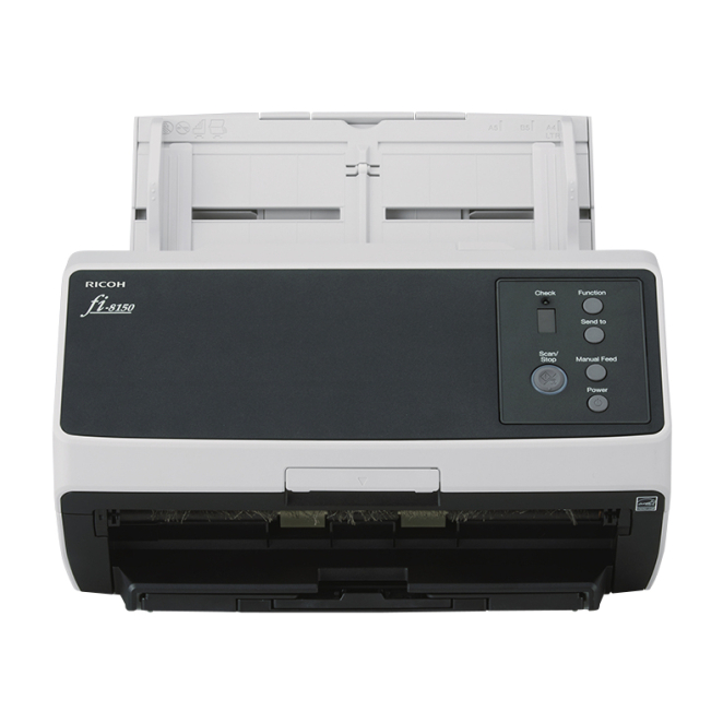 Ricoh FI-8150 Escáner Automático y Manual 600 DPI Escáner Ricoh FI-8150 con alimentador automático de documentos (ADF) y alimentación manual, resolución de 600 x 600 DPI, para A4 en color negro y gris. SKU PA03810-B101.