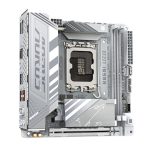 Vista frontal de la placa base GIGABYTE B860I AORUS PRO ICE con soporte para CPUs Intel Core Ultra, VRM de 8+1+2+1 fases, DDR5 hasta 9200MHz, PCIe 5.0 y 4.0 M.2, LAN 2.5 GbE, WIFI 7, y Thunderbolt 4 - SKU B860I AORUS PRO ICE