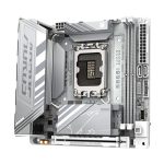 Vista frontal de la placa base GIGABYTE B860I AORUS PRO ICE con soporte para CPUs Intel Core Ultra, VRM de 8+1+2+1 fases, DDR5 hasta 9200MHz, PCIe 5.0 y 4.0 M.2, LAN 2.5 GbE, WIFI 7, y Thunderbolt 4 - SKU B860I AORUS PRO ICE