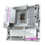 Imagen de la placa base GIGABYTE B860M AORUS ELITE WF6E ICE, compatible con CPUs Intel Core Ultra, VRM de 12+1+2+1 fases, soporta DDR5 hasta 9200MHz, 1xPCIe 5.0, 2xPCIe 4.0 M.2, LAN 2.5 GbE, WIFI 6E y USB 4. SKU: B860M A ELT WF6E ICE