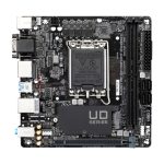 Imagen de la placa base Gigabyte H610I con soporte para CPUs Intel Core de 14ª generación, VRM digital híbrido 4+1+1, hasta 5600MHz DDR5, 1xPCIe 3.0 M.2, LAN GbE y USB 3.2 Gen 1, SKU: H610I