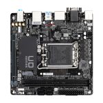 Imagen de la placa base Gigabyte H610I con soporte para CPUs Intel Core de 14ª generación, VRM digital híbrido 4+1+1, hasta 5600MHz DDR5, 1xPCIe 3.0 M.2, LAN GbE y USB 3.2 Gen 1, SKU: H610I