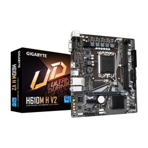 Imagen de la placa base GIGABYTE H610M H V2 compatible con procesadores Intel Core 14th gen, 4+1+1 Hybrid Digital VRM, hasta 5600MHz DDR5, 1xPCIe 3.0 M.2, LAN GbE, USB 3.2 Gen 1. SKU: H610M H V2